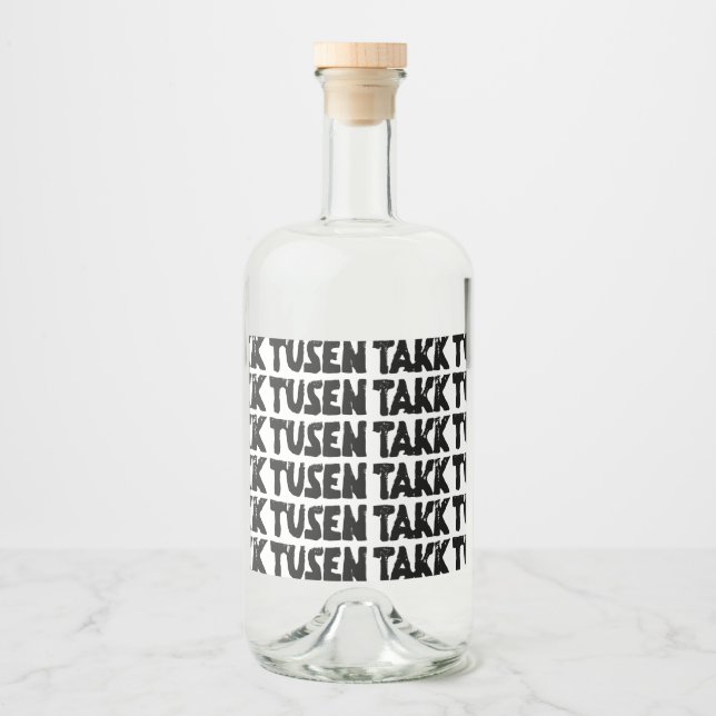 Svart- och vitlinoskuren Tack Spritflaskor Etikett (Framsida)