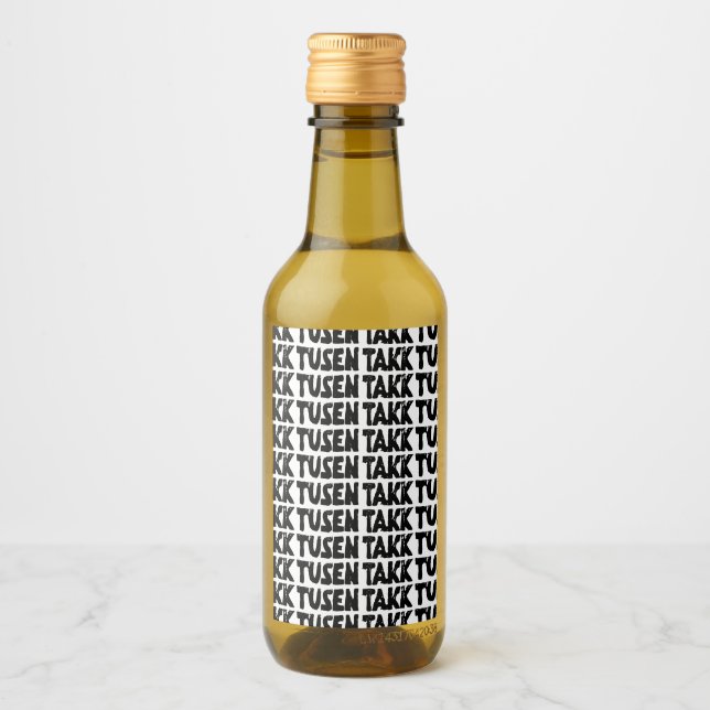 Svart- och vitlinoskuren Tack Vinetikett (Framsida)