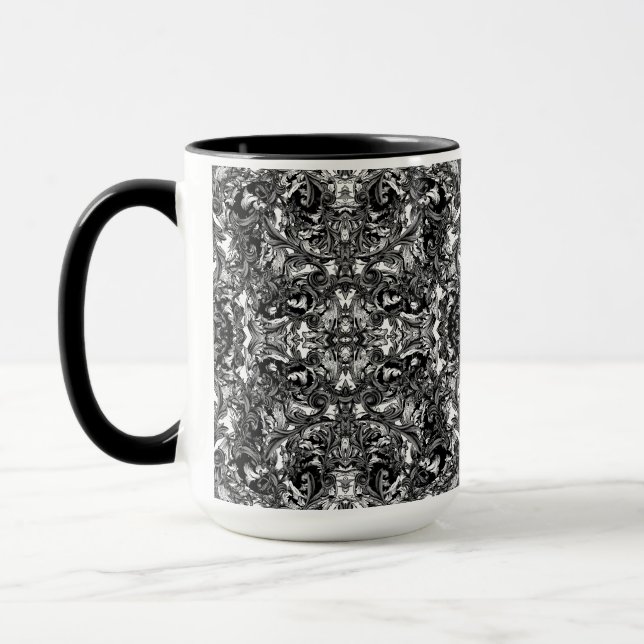 SVART OCH VITMODERN BAROQUE ORNAMENTAL MUGG (Vänster)