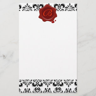 SVART OCH VITSKADA, RÖTT VAX-SÄALMONOGRAM BREVPAPPER