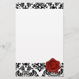 SVART OCH VITSKADA, RÖTT VAX-SÄALMONOGRAM BREVPAPPER