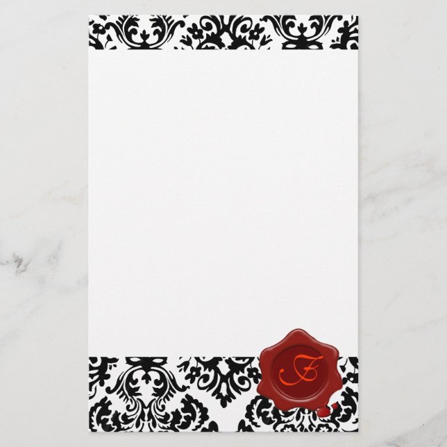 SVART OCH VITSKADA, RÖTT VAX-SÄALMONOGRAM BREVPAPPER (Framsida)
