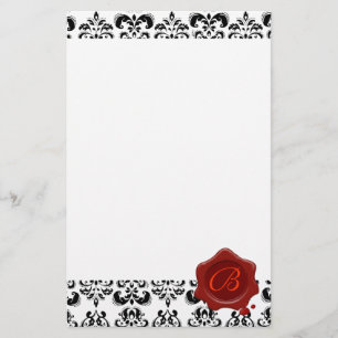 SVART OCH VITSKADA, RÖTT VAX-SÄALMONOGRAM BREVPAPPER