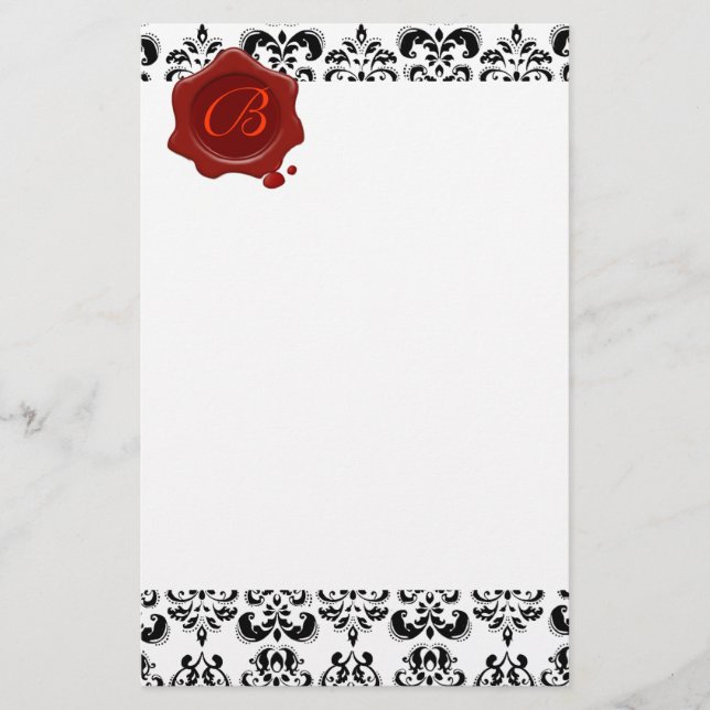 SVART OCH VITSKADA, RÖTT VAX-SÄALMONOGRAM BREVPAPPER (Framsida)