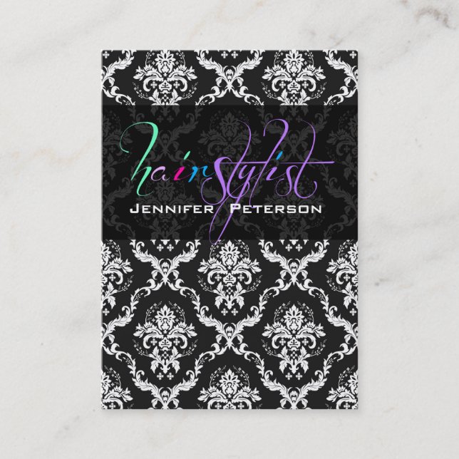 Svart- och vitskadade hårstilskort för elegant visitkort (Framsida)