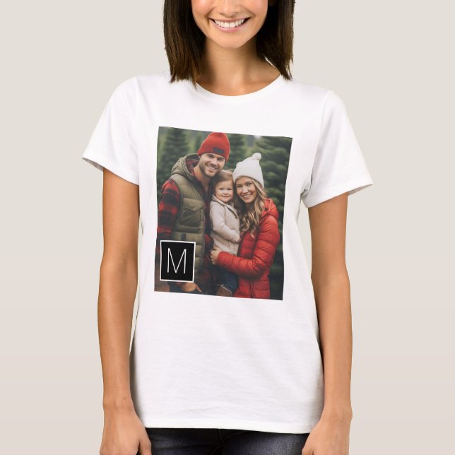 Svart och Vitt 1 Foto Collage Anpassad Monogram Tee (Framsida)