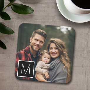 Svart och vitt 1 fotokollage, ett monogram underlägg papper kvadrat