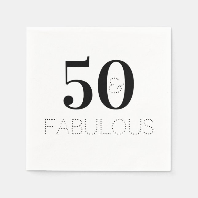 Svart och vitt 50 och Fabulous Text Birthday Pappersservett (Framsidan)
