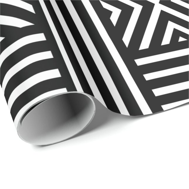 Svart och vitt abstrakt linjemönster presentpapper (Rullad Hörn)