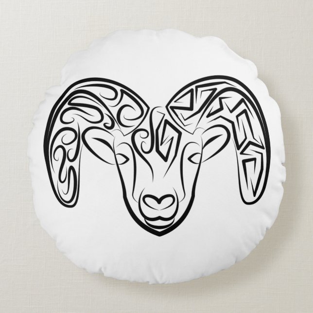 Svart och vitt äggkött/får rund kudde (Framsidan)