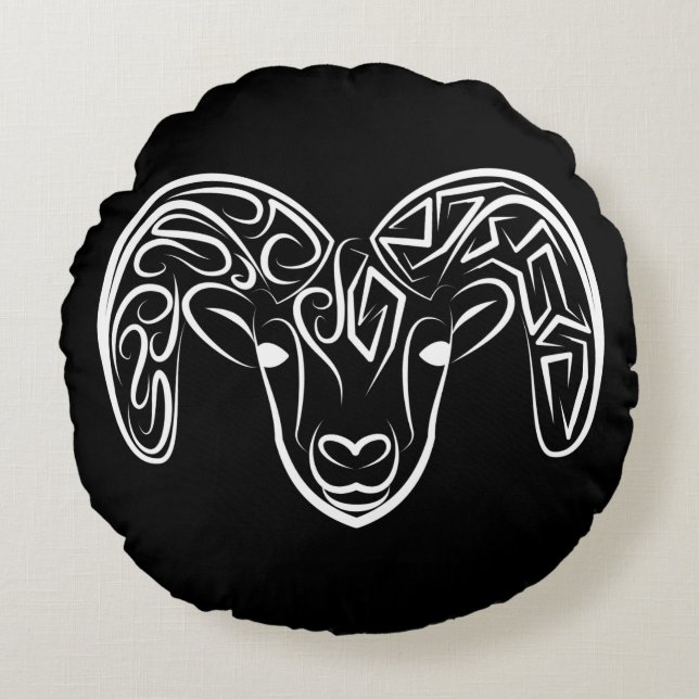 Svart och vitt äggkött/får rund kudde (Framsidan)