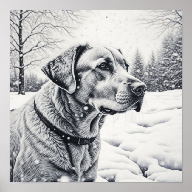Svart och vitt AI-skiss för Hund Poster (Framsidan)