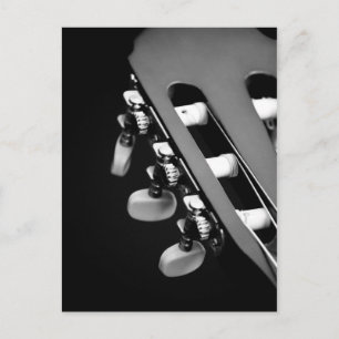 Svart och vitt akustiskt gitarhuvud vykort