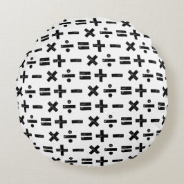 Svart och vitt Alla matematiska symboler Lino-klip Rund Kudde