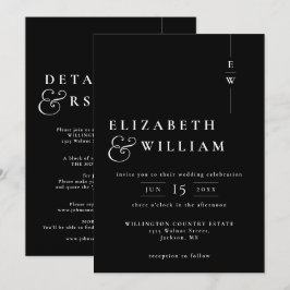 Svart Och Vitt Allt I Ett Modernt Monogram Bröllop Inbjudningar