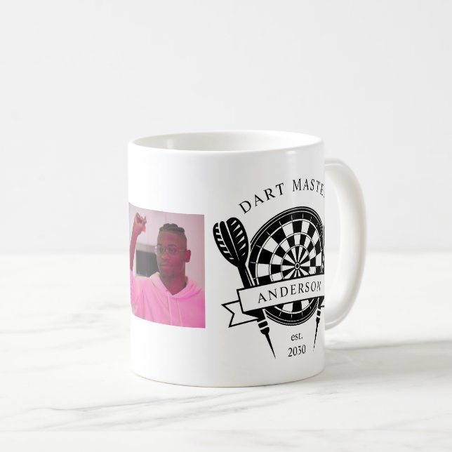Svart och vitt anpassat namn Foton Dart Kaffemugg (Framsida höger)