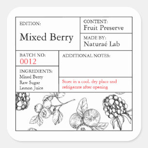 Svart och vitt apothecary Mixed Berry-etikett Fyrkantigt Klistermärke