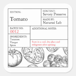 Svart och vitt apothecary Tomato-etikett Fyrkantigt Klistermärke