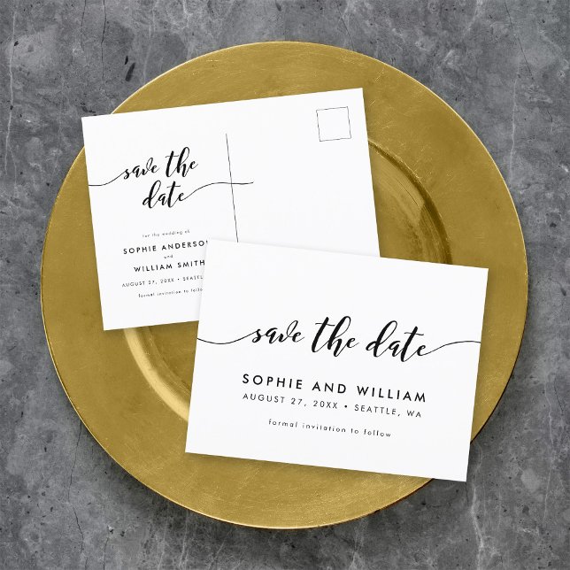 Svart och Vitt Avslappnad Skript Spara Datum Meddelande Vykort (Skapare uppladdad)