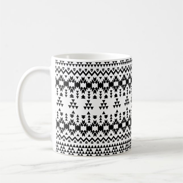 Svart och vitt aztec-geometrisk vektor mönster kaffemugg (Vänster)