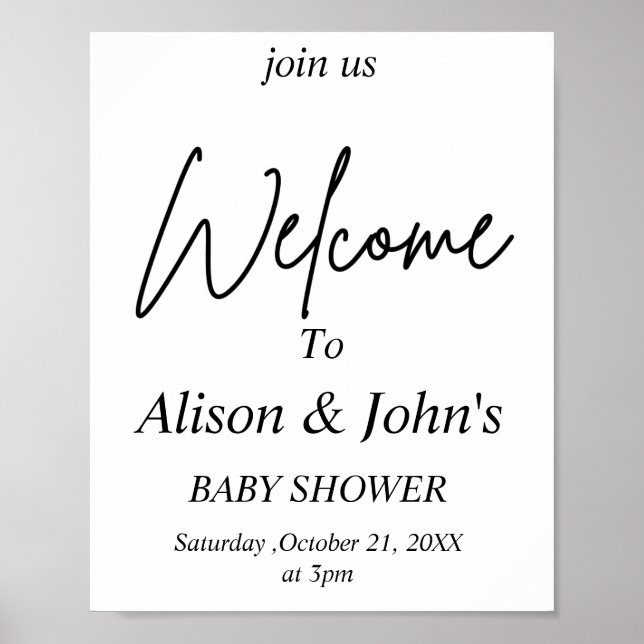 Svart och Vitt Baby Shower Affisch (Framsidan)