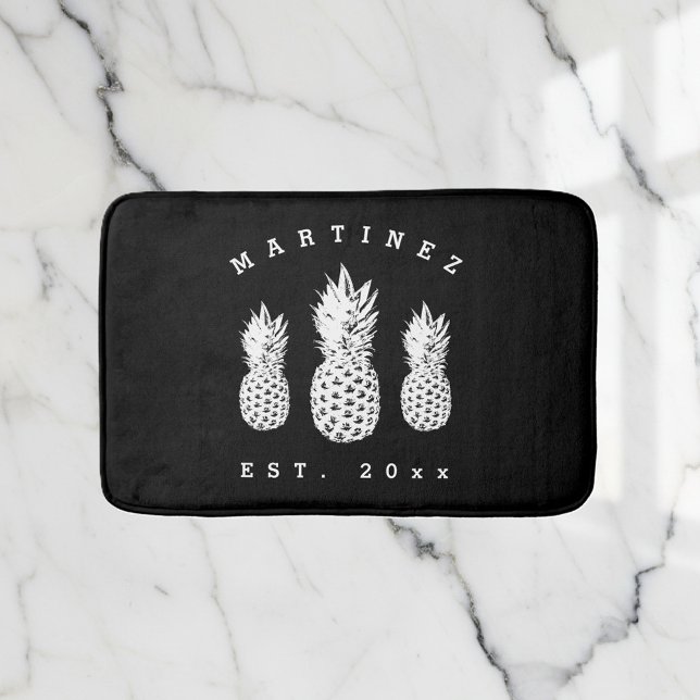 Svart och vitt bada i anpassningsbar av ananas badrumsmatta (black pineapple bath mat)