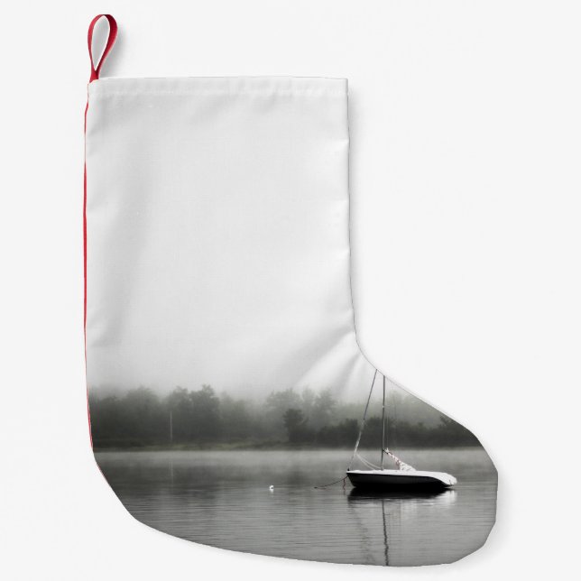 SVART OCH VITT BÅT SJÖ LITEN JULSTRUMPA (Framsidan)