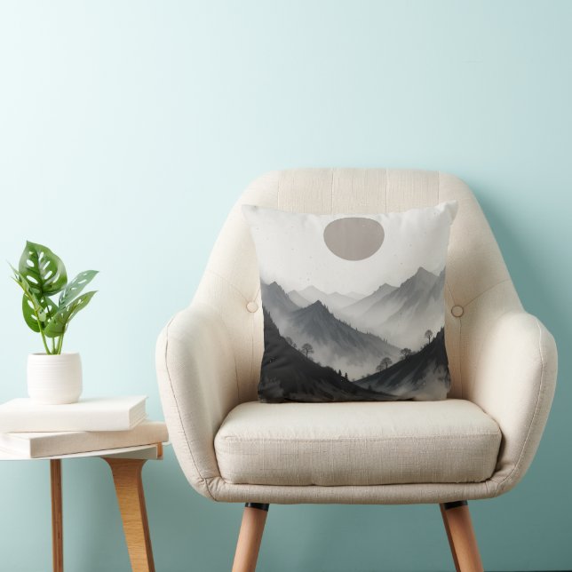 Svart och vitt bergslandskap kudde (Stol)