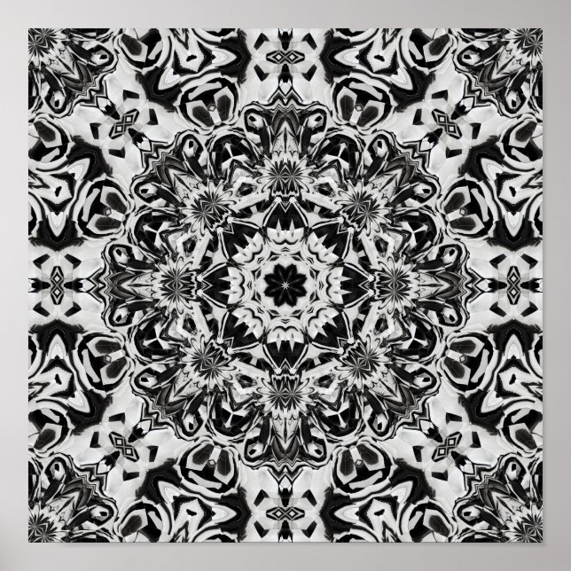 Svart och vitt berikat mandala mönster art poster (Framsidan)