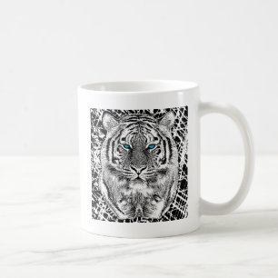 Svart Och Vitt Blåa Ögon vild Tiger ansikte Kaffemugg