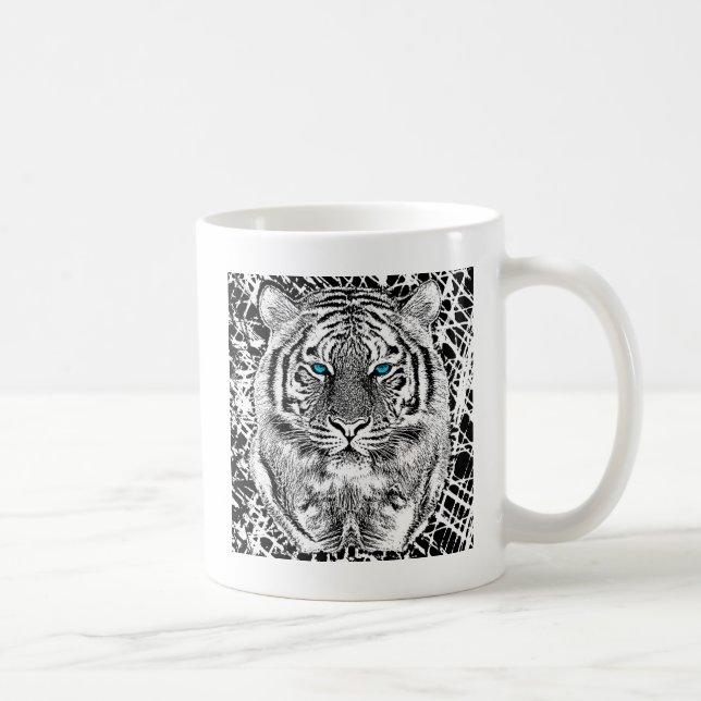 Svart Och Vitt Blåa Ögon vild Tiger ansikte Kaffemugg (Höger)