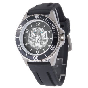 Svart och vitt blått Ögon Tiger Design Dig Armbandsur