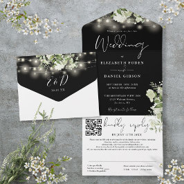 Svart Och Vitt Blommigt Ljus QR-kod Bröllop