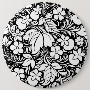 Svart och vitt Blommönster 2 Knapp