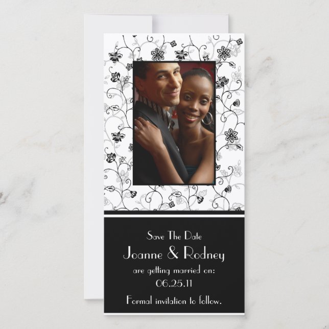 Svart och vitt blommor - fotospara datum spara datumet (Framsida)