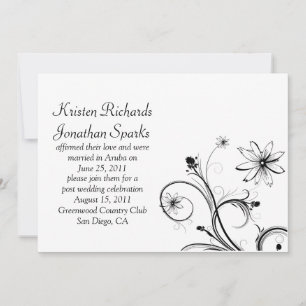 Svart och vitt blomstrande Swirls Post Bröllop Cel Inbjudningar