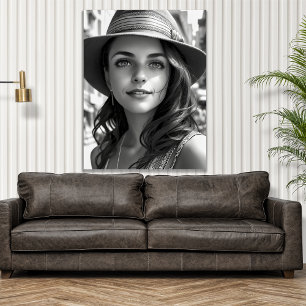 Svart och vitt bohemiskt Woman Generative AI Art Poster