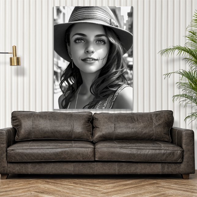 Svart och vitt bohemiskt Woman Generative AI Art Poster (Skapare uppladdad)