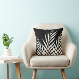 Svart Och Vitt Boho Chic Palmblad Kudde