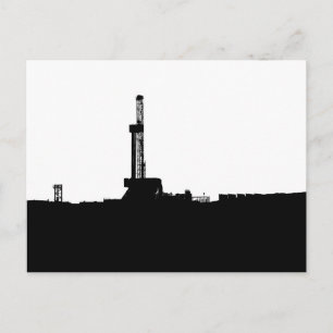 Svart och vitt borrhål Rig Silhouette-vykort Vykort