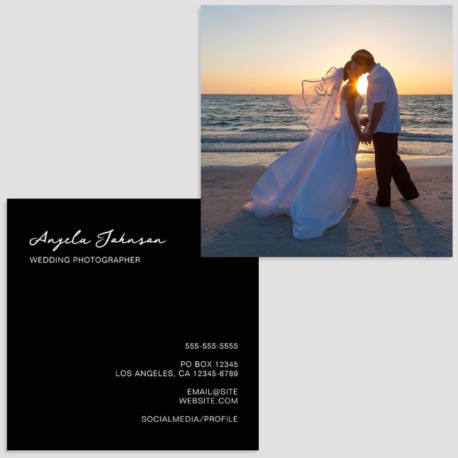Svart och vitt Bröllop-foto Fyrkantigt Visitkort (Black and White Wedding Photography Square Business Card)
