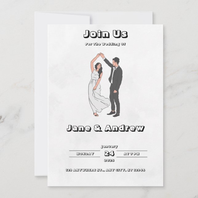 Svart och vitt bröllop inbjudningar (Framsida)