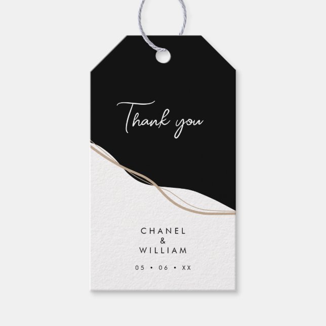 Svart och vitt bröllop tack presentetikett (Framsidan)