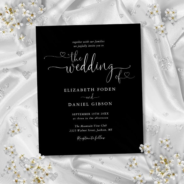 Svart och vitt bröllopsinbjudan med budgetvänlig s (Budget Script Black And White Wedding Invitation)