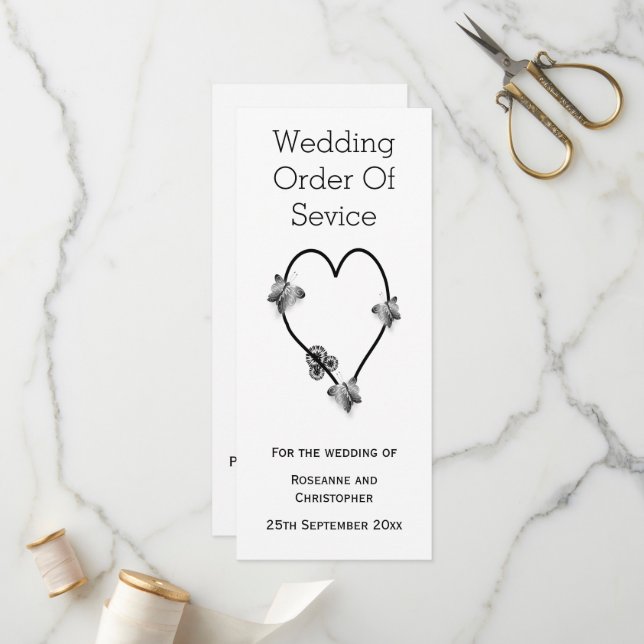 Svart och vitt Bröllopsprogram av fjäril Program (Fram/Back In Situ)
