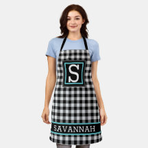 Svart och vitt Buffalo Plaid Farmhouse Monogram