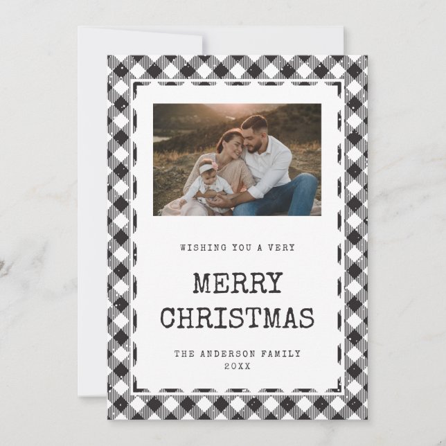 Svart och vitt Buffalo Play-fotojulkort Julkort (Framsida)