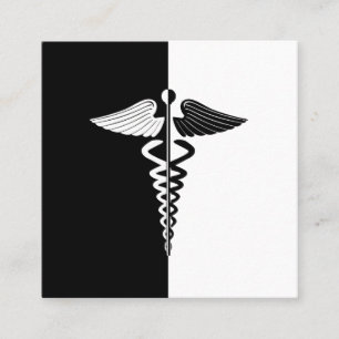 Svart och vitt Caduceus-symbol Fyrkantigt Visitkort