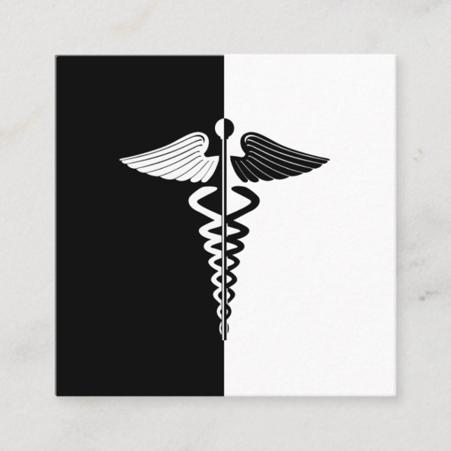 Svart och vitt Caduceus-symbol Fyrkantigt Visitkort (Framsida)