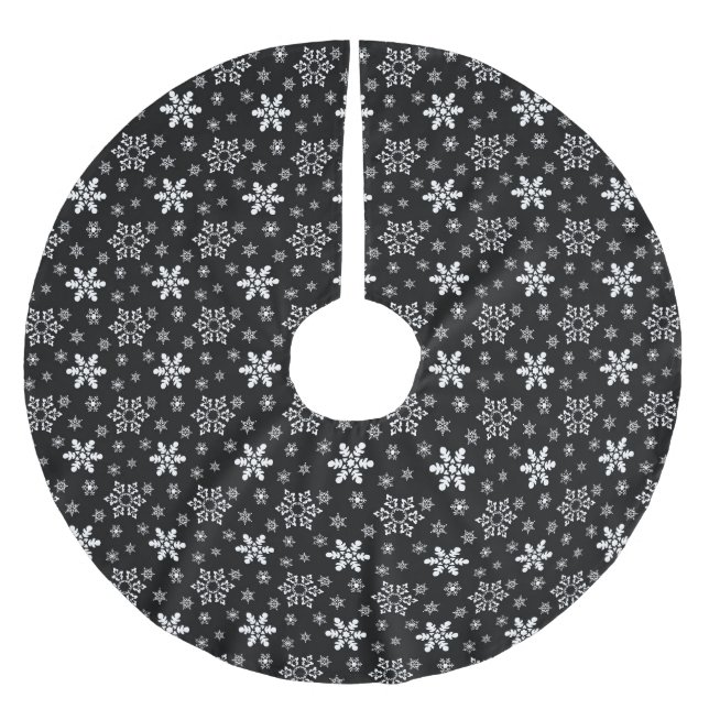 SVART OCH VITT CHRISTMAS SNOWFLAKE MÖNSTER JULGRANSMATTA BORSTAD POLYESTER (Framsidan)